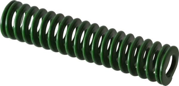 Associated Spring Raymond - 20mm Hole Diam, 10mm Rod Diam, 3-1/2" Free Length, Green Die Spring - 490 N Max Deflection, 35mm Max Deflection, Light Duty, Chromium Alloy Steel - Exact Tooling