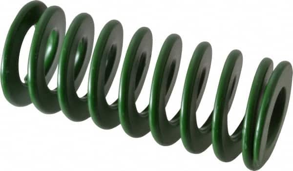 Associated Spring Raymond - 32mm Hole Diam, 16mm Rod Diam, 3" Free Length, Green Die Spring - 1320 N Max Deflection, 30mm Max Deflection, Light Duty, Chromium Alloy Steel - Exact Tooling