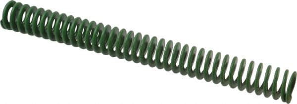 Associated Spring Raymond - 32mm Hole Diam, 16mm Rod Diam, 12" Free Length, Green Die Spring - 1256.6 N Max Deflection, 122mm Max Deflection, Light Duty, Chromium Alloy Steel - Exact Tooling