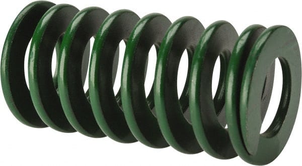 Associated Spring Raymond - 40mm Hole Diam, 20mm Rod Diam, 3" Free Length, Green Die Spring - 1890 N Max Deflection, 30mm Max Deflection, Light Duty, Chromium Alloy Steel - Exact Tooling