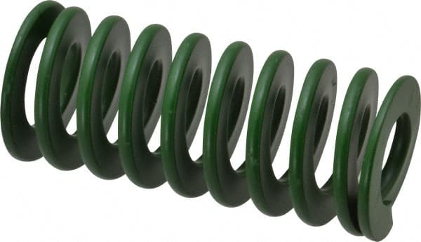 Associated Spring Raymond - 40mm Hole Diam, 20mm Rod Diam, 3-1/2" Free Length, Green Die Spring - 1785 N Max Deflection, 35mm Max Deflection, Light Duty, Chromium Alloy Steel - Exact Tooling