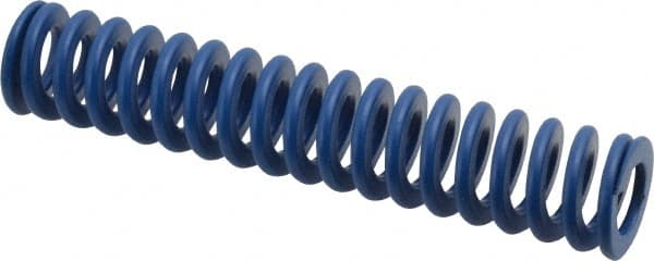 Associated Spring Raymond - 20mm Hole Diam, 10mm Rod Diam, 4" Free Length, Blue Die Spring - 752.4 N Max Deflection, 38mm Max Deflection, Medium Duty, Chromium Alloy Steel - Exact Tooling