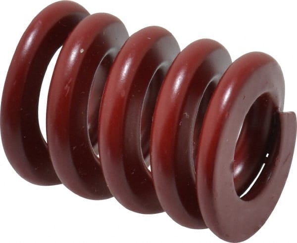 Associated Spring Raymond - 25mm Hole Diam, 12.5mm Rod Diam, 1-1/4" Free Length, Red Die Spring - 2851.2 N Max Deflection, 9.6mm Max Deflection, Strong Duty, Chromium Alloy Steel - Exact Tooling