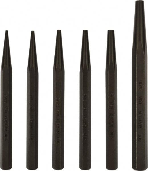 Mayhew - 6 Piece, 3/32 to 5/16", Starter Punch Set - Hex Shank, Steel, Comes in Pouch - Exact Tooling