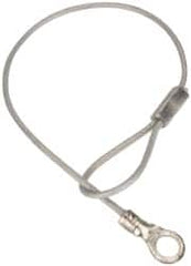 Made in USA - 6" Long, Steel Cable Loop & Eye End, Quick Release Pin Lanyard - 3/64" Cable Diam, #10 Hole Diam, Nylon Cable, Galvanized Finish - Exact Tooling