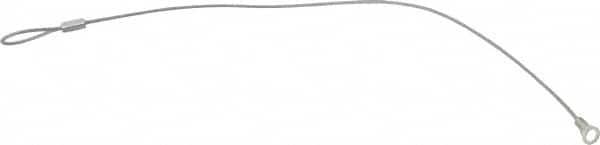 Made in USA - 12" Long, Steel Cable Loop & Eye End, Quick Release Pin Lanyard - 3/64" Cable Diam, #10 Hole Diam, Nylon Cable, Galvanized Finish - Exact Tooling