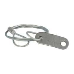 Made in USA - 18" Long, Steel Cable Loop & Tab with Hole End, Quick Release Pin Lanyard - 3/64" Cable Diam, 13/64" Hole Diam, Nylon Cable, Galvanized Finish - Exact Tooling