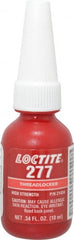 Loctite - 10 mL Bottle, Red, High Strength Liquid Threadlocker - Series 277, 24 hr Full Cure Time, Hand Tool, Heat Removal - Exact Tooling