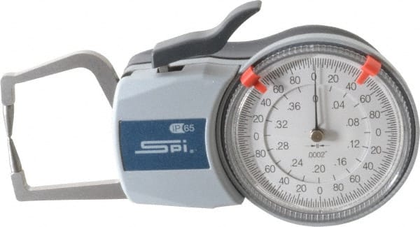 SPI - 0.4 Inch Max Measurement, 0.0002 Inch Graduation, Outside Dial Caliper Gage - 1.37 Inch Leg Length, 0.0008 Inch Accuracy - Exact Tooling