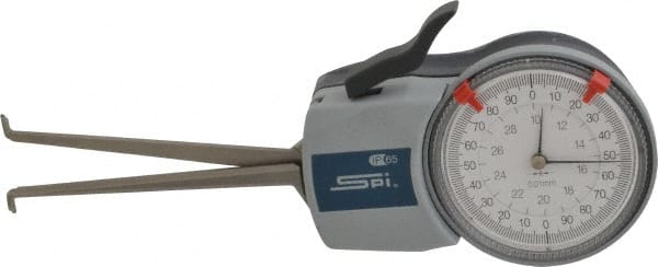 SPI - 10 to 30mm Inside Dial Caliper Gage - 0.01mm Graduation, 0.03mm Accuracy, 85mm Leg Length, 5.2mm Deep x 1.2mm Wide Groove, Ball Contact Points - Exact Tooling