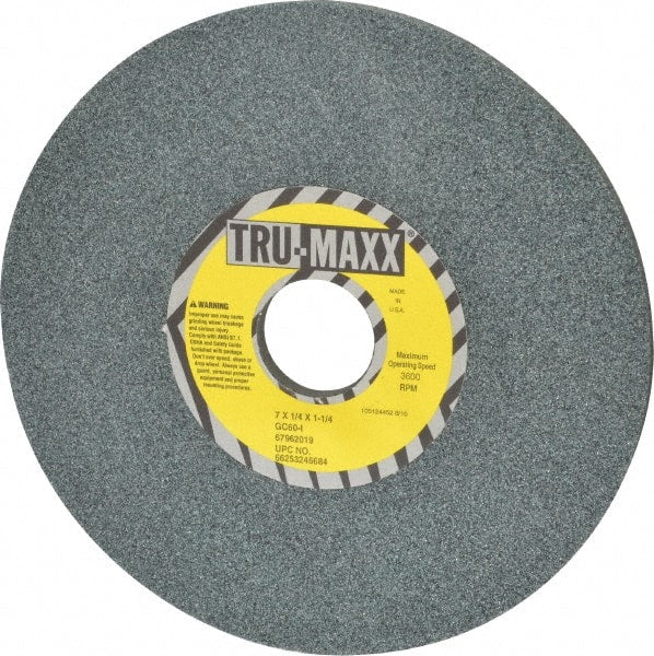 Tru-Maxx - 7" Diam x 1-1/4" Hole x 1/4" Thick, I Hardness, 60 Grit Surface Grinding Wheel - Silicon Carbide, Type 1, Medium Grade, 3,600 Max RPM, Vitrified Bond, No Recess - Exact Tooling