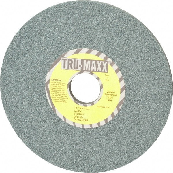 Tru-Maxx - 7" Diam x 1-1/4" Hole x 1/4" Thick, I Hardness, 80 Grit Surface Grinding Wheel - Silicon Carbide, Type 1, Medium Grade, 3,600 Max RPM, Vitrified Bond, No Recess - Exact Tooling