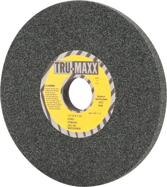 Tru-Maxx - 7" Diam x 1-1/4" Hole x 1/2" Thick, I Hardness, 60 Grit Surface Grinding Wheel - Silicon Carbide, Type 1, Medium Grade, 3,600 Max RPM, Vitrified Bond, No Recess - Exact Tooling