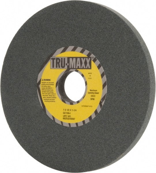 Tru-Maxx - 7" Diam x 1-1/4" Hole x 1/2" Thick, I Hardness, 100 Grit Surface Grinding Wheel - Silicon Carbide, Type 1, Fine Grade, 3,600 Max RPM, Vitrified Bond, No Recess - Exact Tooling