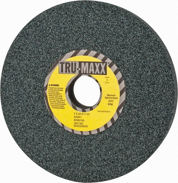 Tru-Maxx - 7" Diam x 1-1/4" Hole x 3/4" Thick, I Hardness, 60 Grit Surface Grinding Wheel - Silicon Carbide, Type 5, Medium Grade, 3,600 Max RPM, Vitrified Bond, One-Side Recess - Exact Tooling