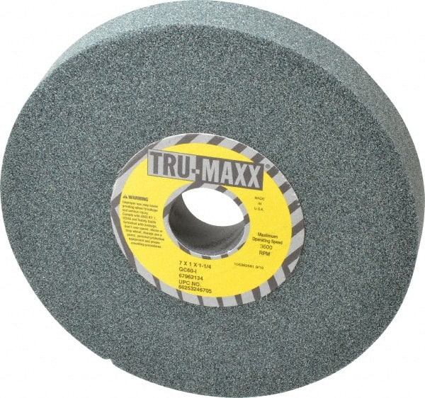 Tru-Maxx - 7" Diam x 1-1/4" Hole x 1" Thick, I Hardness, 60 Grit Surface Grinding Wheel - Silicon Carbide, Type 5, Medium Grade, 3,600 Max RPM, Vitrified Bond, One-Side Recess - Exact Tooling