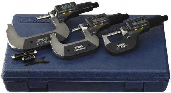 Fowler - 0 to 3" Range, 0.001mm Resolution, IP54, Electronic Outside Micrometer Sets - 0.0001" Accuracy, Friction Thimble, - Exact Tooling