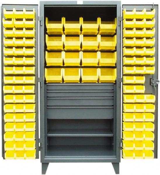 Strong Hold - 1 Shelf 110 Bin Storage Cabinet - Steel, 36" Wide x 24" Deep x 78" High, Dark Gray - Exact Tooling