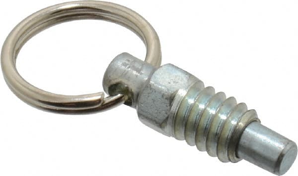 Gibraltar - 1/4-20, 0.31" Thread Length, 0.16" Plunger Diam, 0.19" Plunger Projection, 0.5 Lb Init to 2 Lb Final End Force, Steel Pull Ring Plunger - 0.31" Len Under Head, 0.44" Body Len, 0.62" Ring Diam, 0.62" Plunger Len, 1/4" Hex, 0.18" Head Height - Exact Tooling