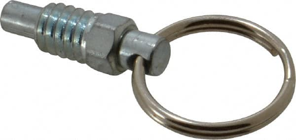 Gibraltar - 1/4-20, 0.31" Thread Length, 0.16" Plunger Diam, 0.19" Plunger Projection, 0.5 Lb Init to 2 Lb Final End Force, Steel Pull Ring Plunger - 0.31" Len Under Head, 0.44" Body Len, 3/4" Ring Diam, 0.62" Plunger Len, 1/4" Hex, 0.18" Head Height - Exact Tooling