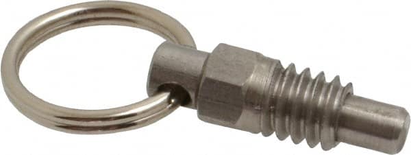 Gibraltar - 1/4-20, 0.31" Thread Length, 0.16" Plunger Diam, 0.19" Plunger Projection, 0.5 Lb Init to 2 Lb Final End Force, Stainless Steel Pull Ring Plunger - Exact Tooling
