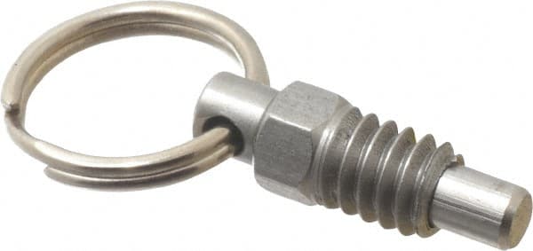 Gibraltar - 1/4-20, 0.31" Thread Length, 0.16" Plunger Diam, 0.19" Plunger Projection, 0.5 Lb Init to 2 Lb Final End Force, Stainless Steel Pull Ring Plunger - Exact Tooling