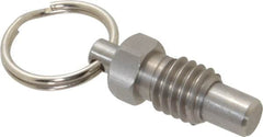 Gibraltar - 3/8-16, 0.31" Thread Length, 1/4" Plunger Diam, 0.28" Plunger Projection, 0.75 Lb Init to 3 Lb Final End Force, Stainless Steel Pull Ring Plunger - Exact Tooling