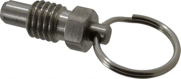 Gibraltar - 1/2-13, 0.41" Thread Length, 0.31" Plunger Diam, 0.38" Plunger Projection, 1 Lb Init to 4 Lb Final End Force, Stainless Steel Pull Ring Plunger - 0.56" Len Under Head, 0.81" Body Len, 1" Ring Diam, 1.06" Plunger Len, 1/2" Hex, 1/4" Head Height - Exact Tooling