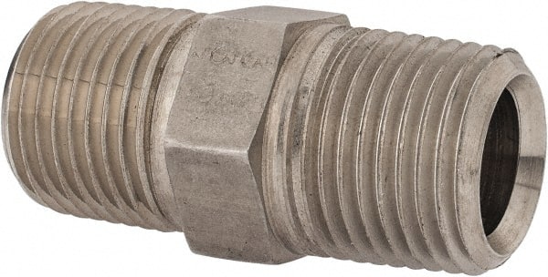 Parker - 1/2 Male Thread, Stainless Steel Industrial Pipe Hex Nipple - MNPTF, 300 psi - Exact Tooling