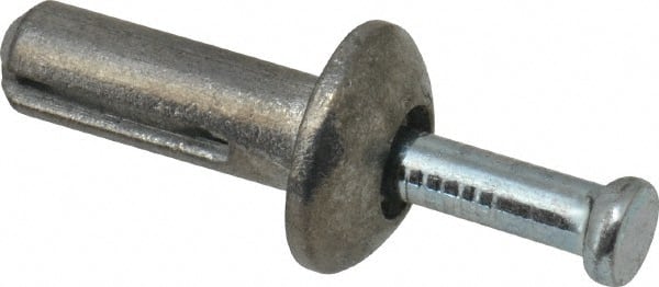 Powers Fasteners - 1/4" Diam, 1/4" Drill, 3/4" OAL, 1-1/8" Min Embedment Hammer Drive Concrete Anchor - Steel (Drive Pin)/Zamac Alloy (Body), Zinc-Plated Finish, Mushroom Head - Exact Tooling