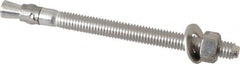 Powers Fasteners - 3/8" Diam, 3/8" Drill, 5" OAL, 2-1/4" Min Embedment Wedge Expansion Concrete Anchor - 304 Stainless Steel, Hex Nut Head, Hex Drive, 3-1/8" Thread Length - Exact Tooling
