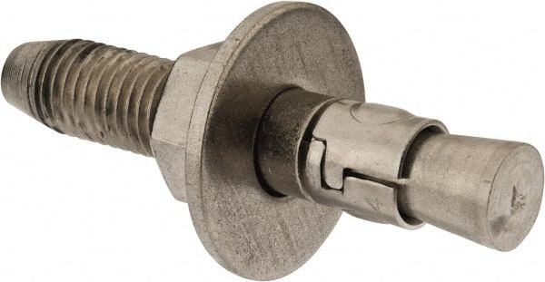 Powers Fasteners - 3/4" Diam, 3/4" Drill, 4-1/4" OAL, Wedge Expansion Concrete Anchor - 304 Stainless Steel, Hex Nut Head, Hex Drive, 2-3/8" Thread Length - Exact Tooling