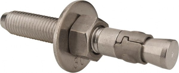 Powers Fasteners - 3/4" Diam, 3/4" Drill, 5-1/2" OAL, Wedge Expansion Concrete Anchor - 304 Stainless Steel, Hex Nut Head, Hex Drive, 3-5/8" Thread Length - Exact Tooling
