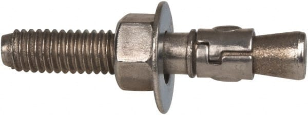 Powers Fasteners - 3/8" Diam, 3/8" Drill, 2-1/4" OAL, 3-3/8" Min Embedment Wedge Expansion Concrete Anchor - 316 Stainless Steel, Hex Nut Head, Hex Drive, 1-1/4" Thread Length - Exact Tooling
