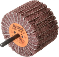 Standard Abrasives - 3" Diam x 2" Face Width, Medium Aluminum Oxide Coated Mounted Flap Wheel - 1/4" Shank Mount, 80 Grit, 12,000 Max RPM - Exact Tooling