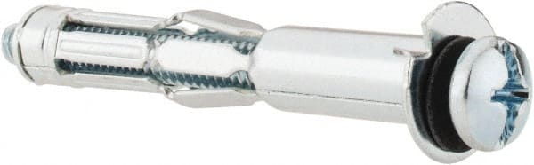 Powers Fasteners - 1/4" Screw, 7/16" Diam, 2-3/4" Long, 5/8 to 1-1/8" Thick, Sleeve Drywall & Hollow Wall Anchor - 7/16" Drill, Zinc Plated, Steel, Grade 5, Use in Concrete, & Masonry, Drywall, Plywood & Wallboard - Exact Tooling