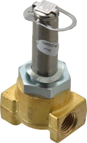 Parker - 1/4" Port, Two Way, Direct Acting, Brass Solenoid Valve - Normally Closed, 100 Max PSI, NBR Seal - Exact Tooling