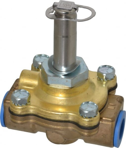 Parker - 3/8" Port, Two Way, Piloted Diaphragm, Brass Solenoid Valve - Normally Closed, 150 Max PSI, NBR Seal - Exact Tooling