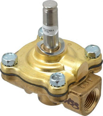 Parker - 3/8" Port, Two Way, Piloted Diaphragm, Brass Solenoid Valve - Normally Closed, 200 Max PSI, NBR Seal - Exact Tooling