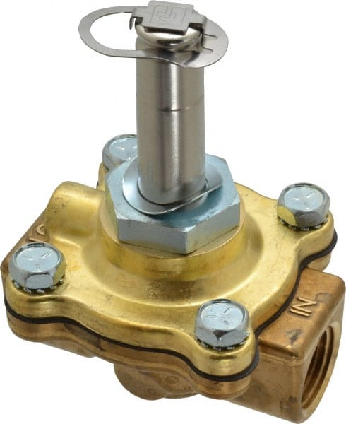 Parker - 1/2" Port, Two Way, Piloted Diaphragm, Brass Solenoid Valve - Normally Closed, 150 Max PSI, NBR Seal - Exact Tooling