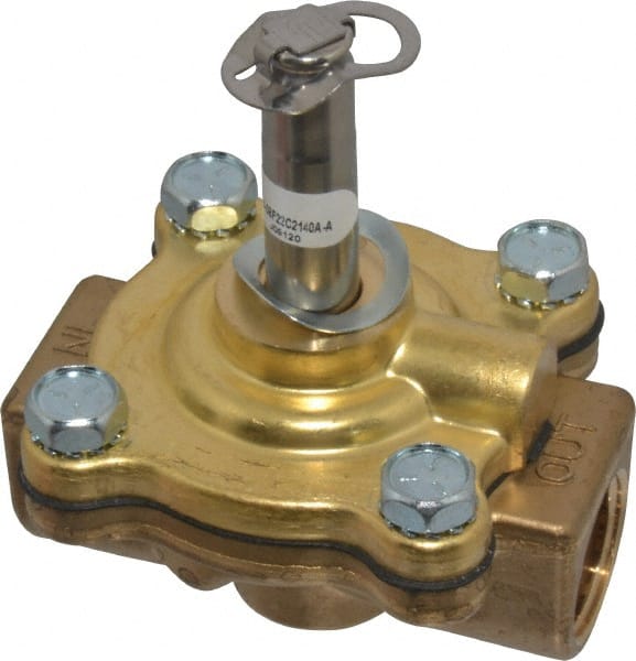 Parker - 1/2" Port, Two Way, Piloted Diaphragm, Brass Solenoid Valve - Normally Closed, 200 Max PSI, NBR Seal - Exact Tooling