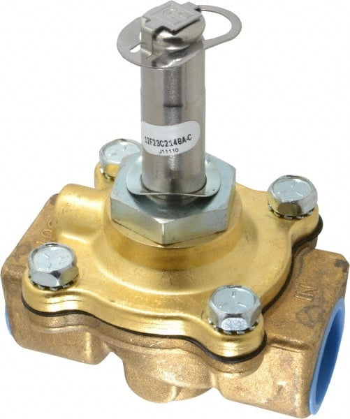 Parker - 3/4" Port, Two Way, Piloted Diaphragm, Brass Solenoid Valve - Normally Closed, 150 Max PSI, NBR Seal - Exact Tooling