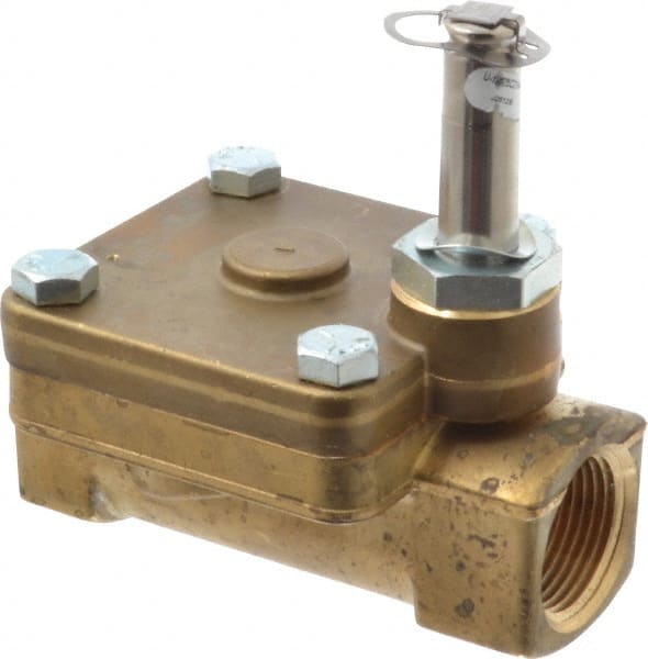 Parker - 1" Port, Two Way, Piloted Diaphragm, Brass Solenoid Valve - Normally Closed, 300 Max PSI, NBR Seal - Exact Tooling