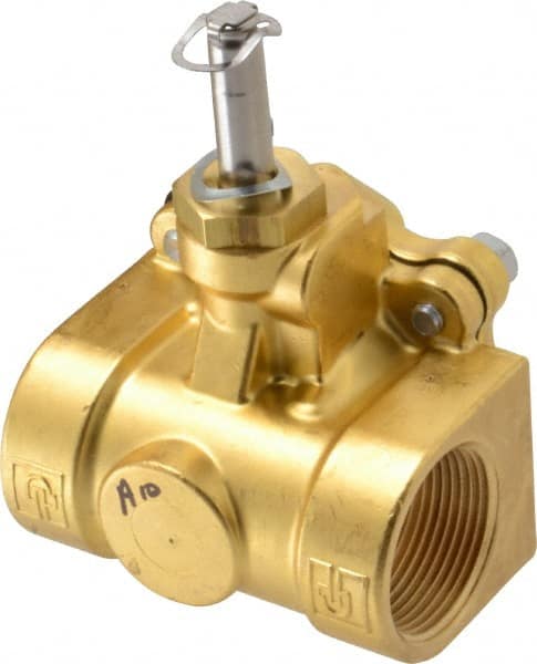 Parker - 1-1/4" Port, Two Way, Piloted Diaphragm, Brass Solenoid Valve - Normally Closed, 150 Max PSI, NBR Seal - Exact Tooling