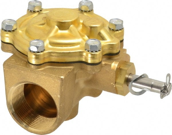 Parker - 1-1/2" Port, Two Way, Piloted Diaphragm, Brass Solenoid Valve - Normally Closed, 150 Max PSI, NBR Seal - Exact Tooling