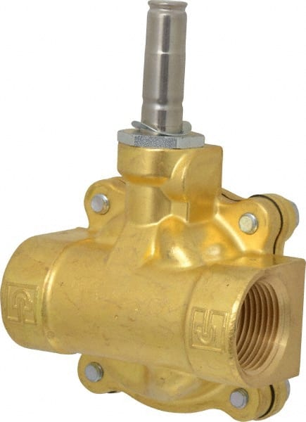 Parker - 1" Port, Two Way, Piloted Diaphragm, Brass Solenoid Valve - Normally Open, 125 Max PSI, NBR Seal - Exact Tooling