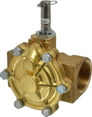 Parker - 1-1/2" Port, Two Way, Piloted Diaphragm, Brass Solenoid Valve - Normally Open, 125 Max PSI, NBR Seal - Exact Tooling
