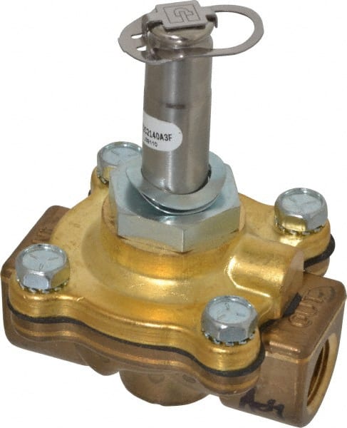 Parker - 3/8" Port, Two Way, Piloted Diaphragm, Brass Solenoid Valve - Normally Closed, 125 Max PSI, NBR Seal - Exact Tooling