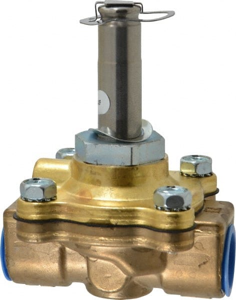Parker - 1/2" Port, Two Way, Piloted Diaphragm, Brass Solenoid Valve - Normally Closed, 125 Max PSI, NBR Seal - Exact Tooling
