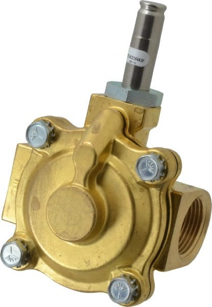 Parker - 1" Port, Two Way, Piloted Diaphragm, Brass Solenoid Valve - Normally Closed, 125 Max PSI, NBR Seal - Exact Tooling